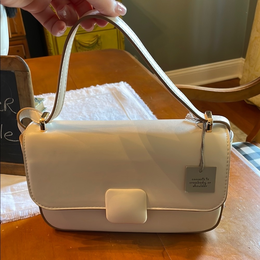 A New Day Cream Convertible Crossbody Bag with Flap Closure